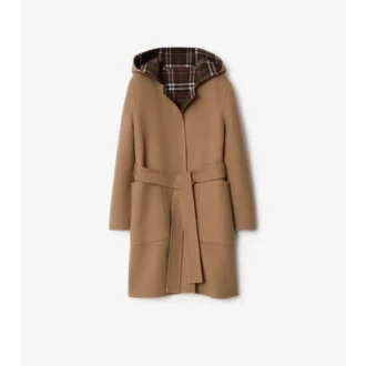 Abrigo cruzado reversible de lana con capucha