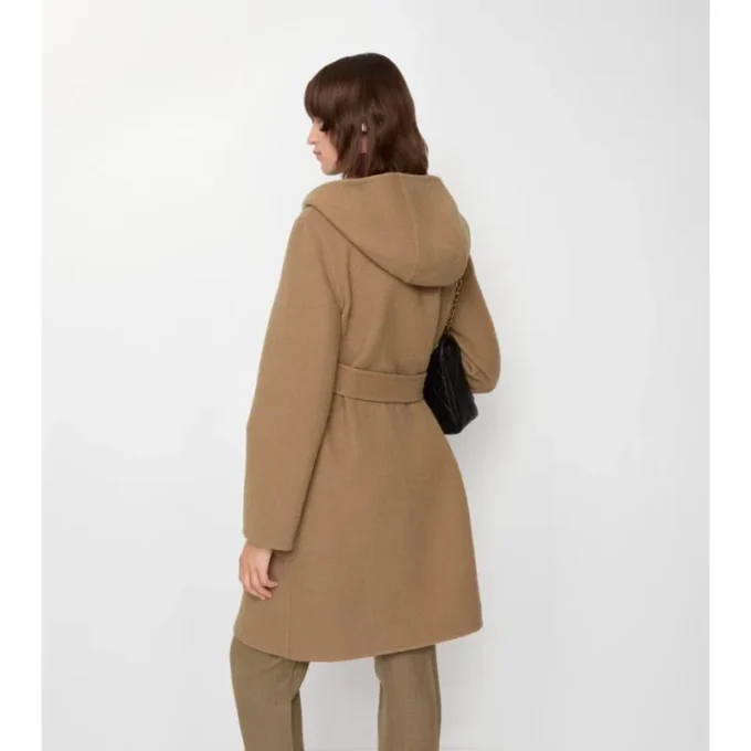 Abrigo cruzado reversible de lana con capucha