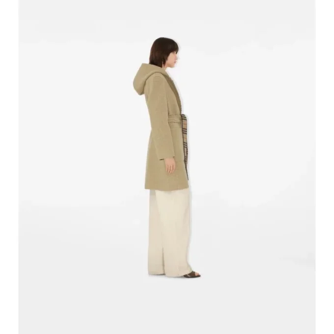Abrigo cruzado reversible de lana con capucha