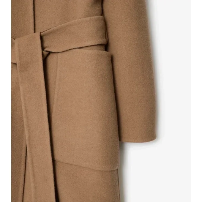 Abrigo cruzado reversible de lana con capucha