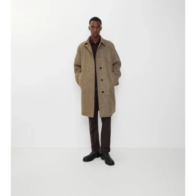 Abrigo largo de lana con diseño en espiga «Dual Burberry Car Coat»