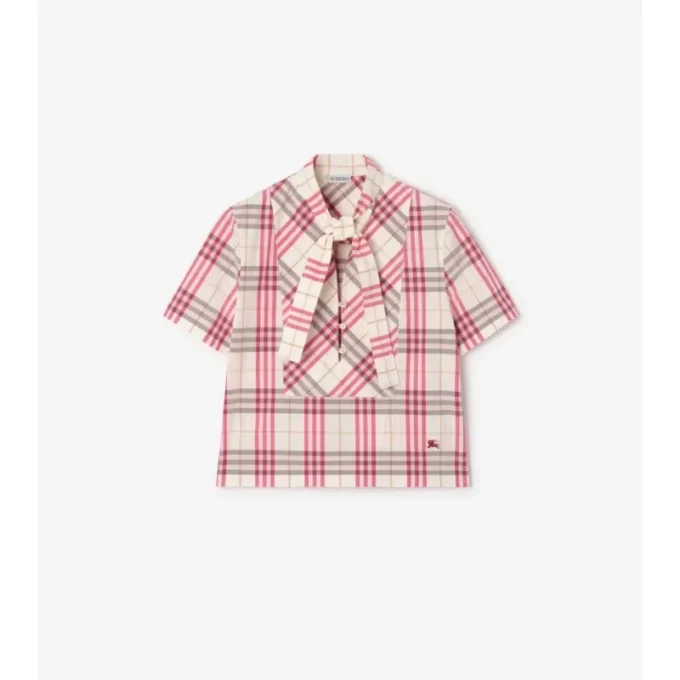 Blusa corta de algodón a cuadros