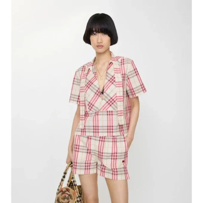 Blusa corta de algodón a cuadros
