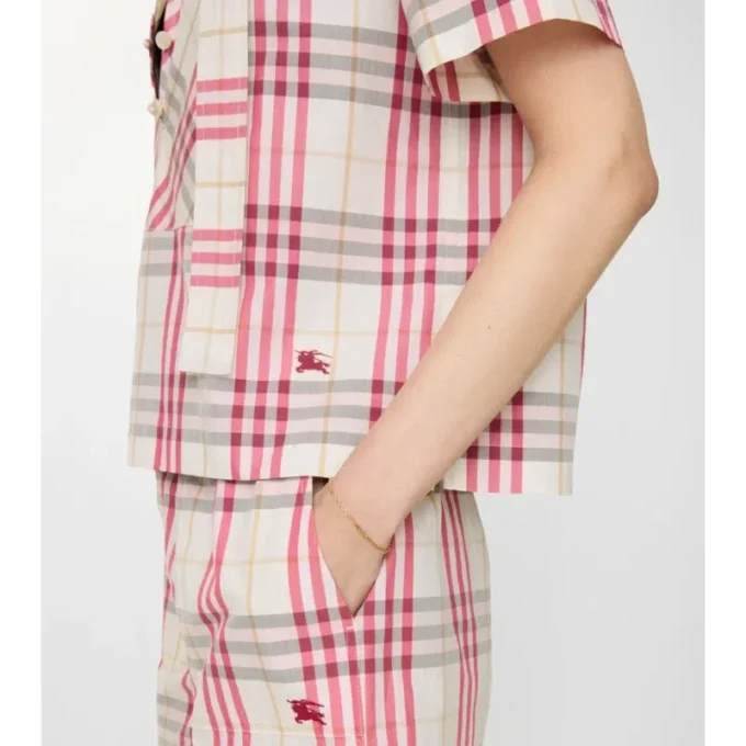 Blusa corta de algodón a cuadros