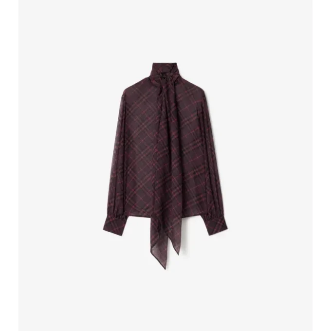 Blusa de seda con estampado de cuadros