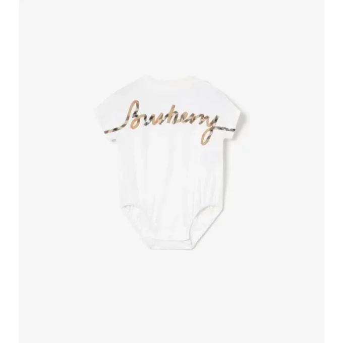 Body de algodón con el logotipo en cursiva y estampado de cuadros