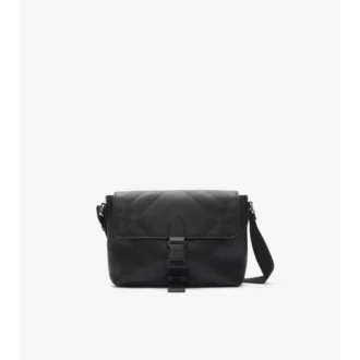 Bolso mensajero pequeño con estampado de cuadros en relieve y hebilla 