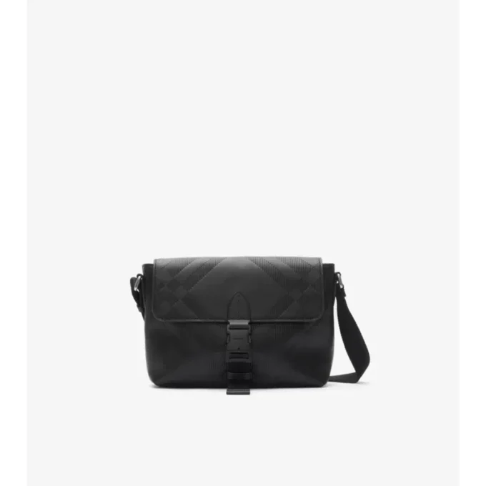 Bolso mensajero pequeño con estampado de cuadros en relieve y hebilla 