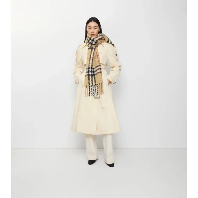 Bufanda de bouclé de mezcla de lana de alpaca con estampado de cuadros
