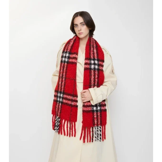 Bufanda de bouclé de mezcla de lana de alpaca con estampado de cuadros
