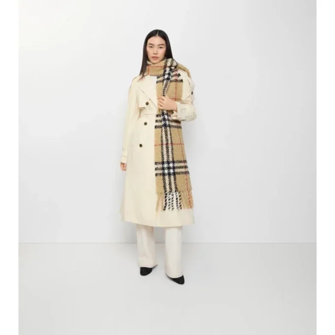 Bufanda de bouclé de mezcla de lana de alpaca con estampado de cuadros