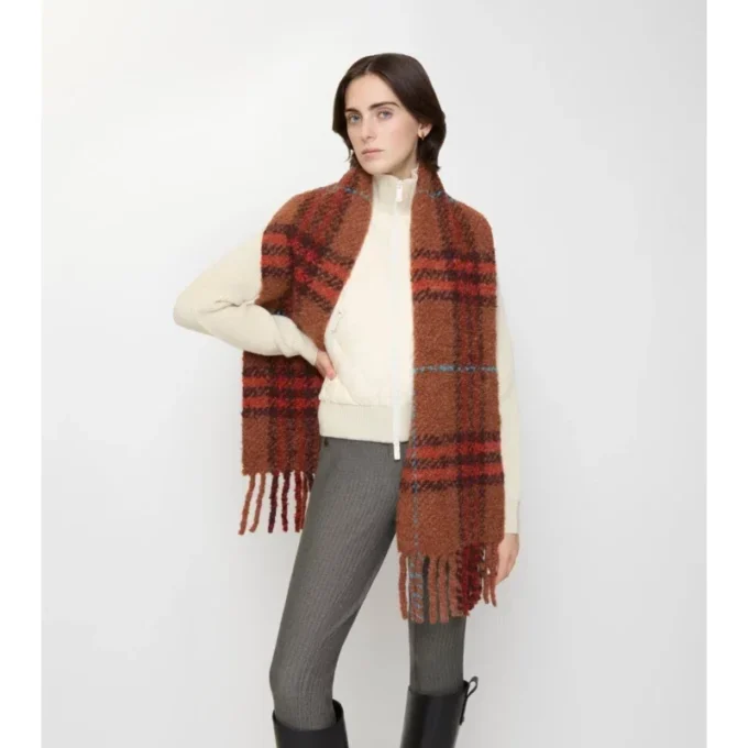 Bufanda de bouclé de mezcla de lana de alpaca con estampado de cuadros
