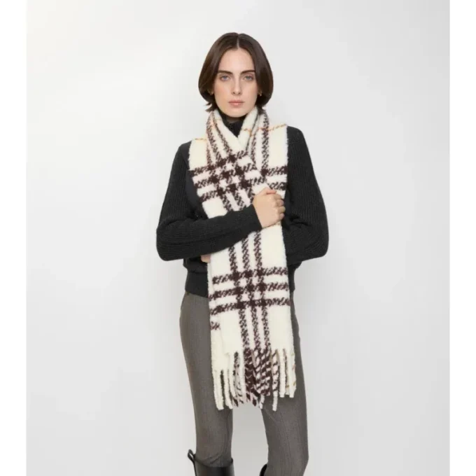 Bufanda de bouclé de mezcla de lana de alpaca con estampado de cuadros