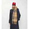 Bufanda de bouclé de mezcla de lana de alpaca con estampado de cuadros