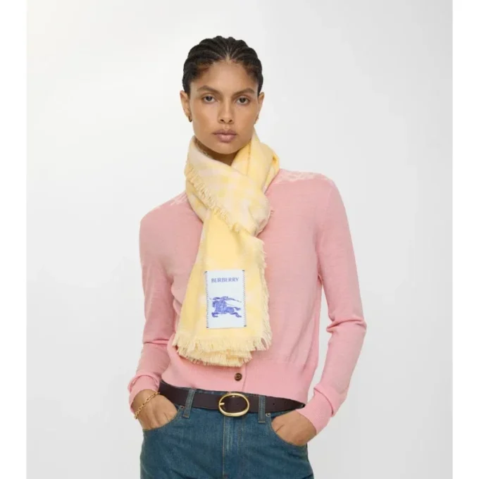 Bufanda de lana y seda con estampado de cuadros grandes