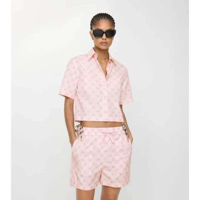 Camisa corta de algodón con estampado de tablero de ajedrez EKD