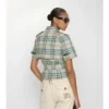 Camisa corta de lana y lino con estampado de cuadros