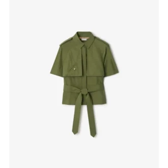 Camisa corta de popelín de algodón estilo trench