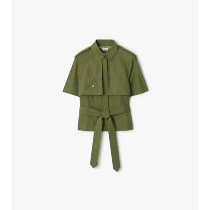 Camisa corta de popelín de algodón estilo trench