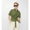 Camisa corta de popelín de algodón estilo trench