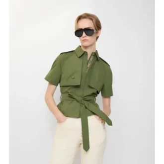 Camisa corta de popelín de algodón estilo trench