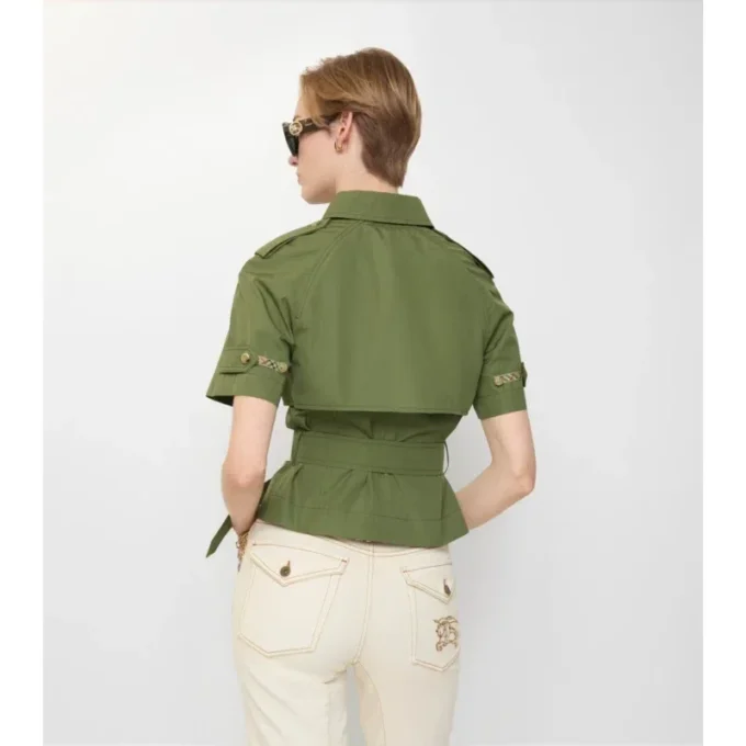 Camisa corta de popelín de algodón estilo trench
