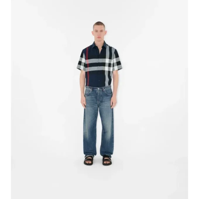 Camisa de algodón a cuadros de corte entallado