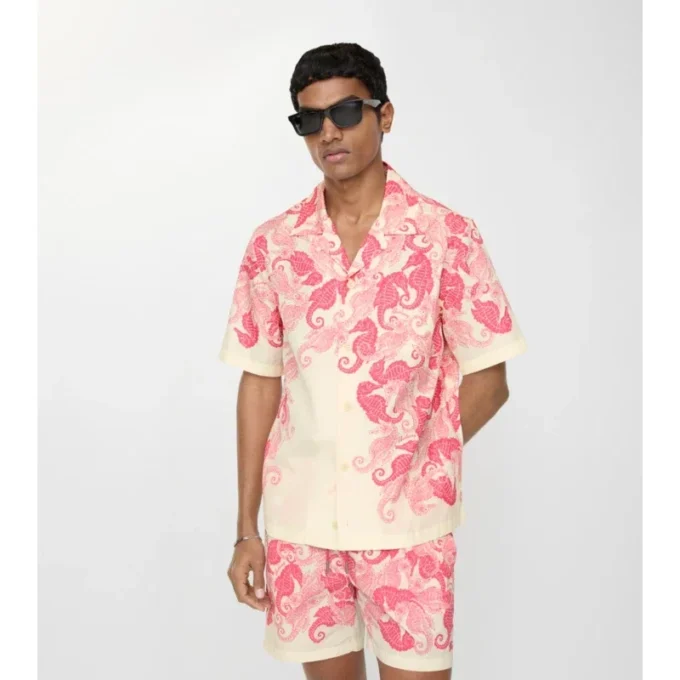 Camisa de algodón de corte holgado con estampado de caballitos de mar