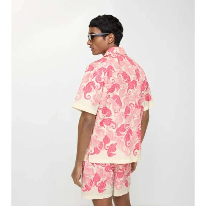 Camisa de algodón de corte holgado con estampado de caballitos de mar