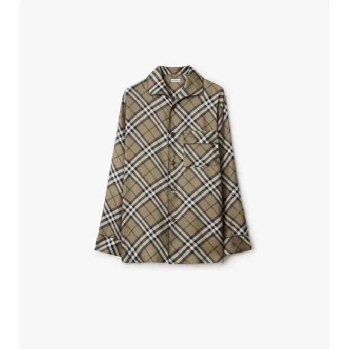 Camisa de pijama de seda a cuadros