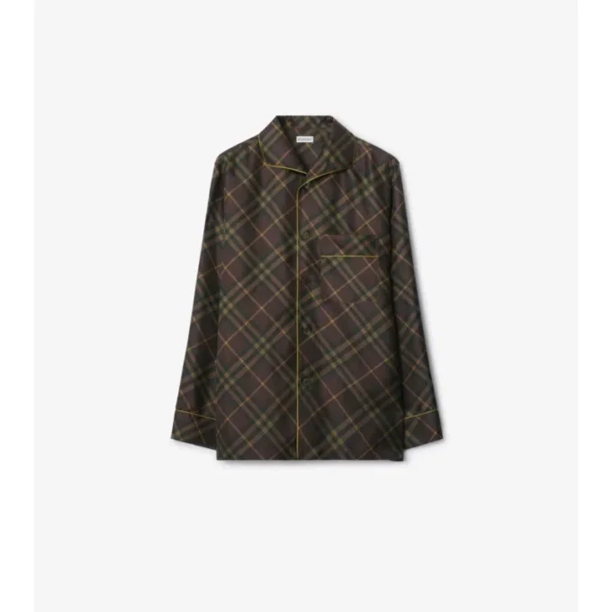 Camisa de pijama de seda a cuadros
