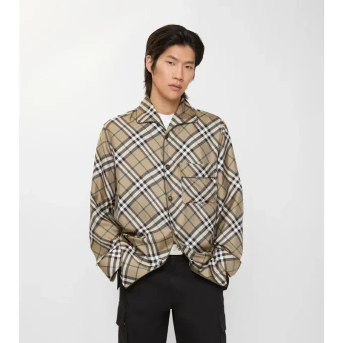 Camisa de pijama de seda a cuadros