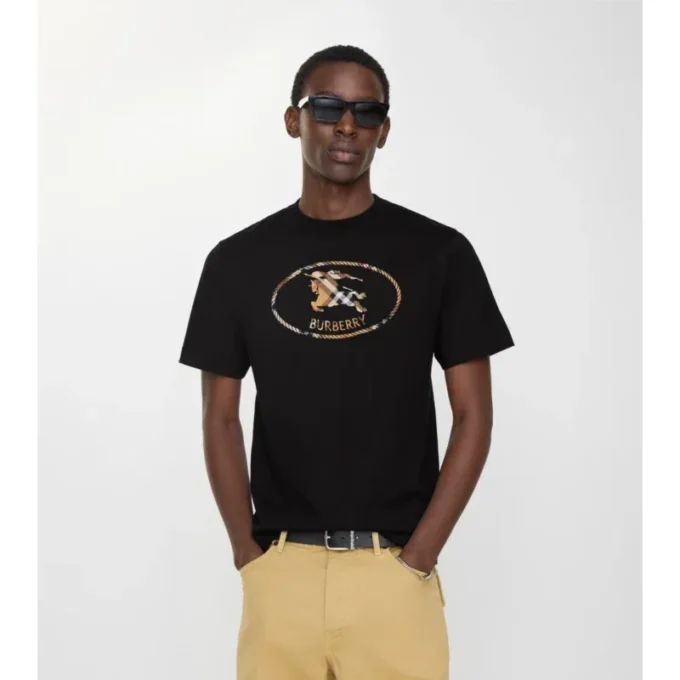 Camiseta de algodón con estampado de caballero a cuadros