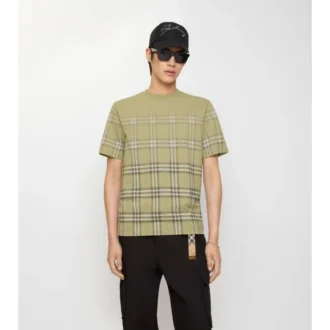 Camiseta de algodón con estampado de cuadros degradado