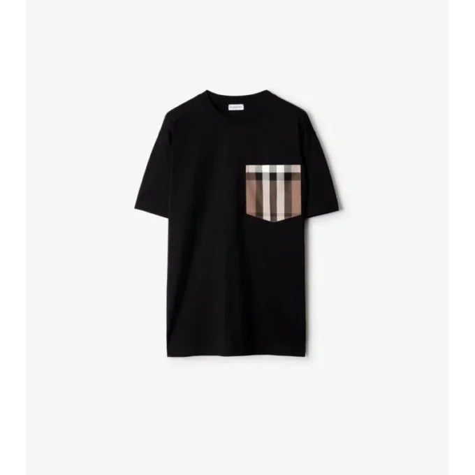 Camiseta de algodón con estampado de cuadros y bolsillo