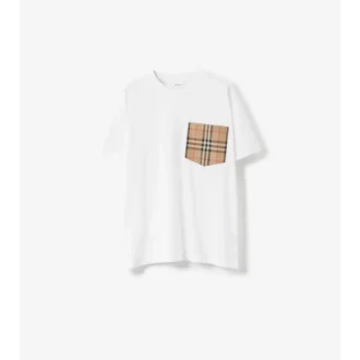 Camiseta de algodón con estampado de cuadros y bolsillo