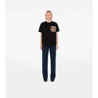 Camiseta de algodón con estampado de cuadros y bolsillo