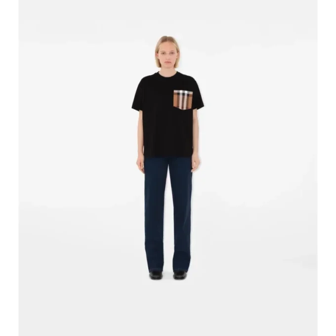 Camiseta de algodón con estampado de cuadros y bolsillo