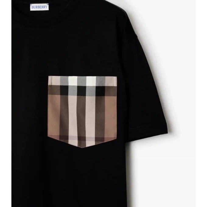 Camiseta de algodón con estampado de cuadros y bolsillo