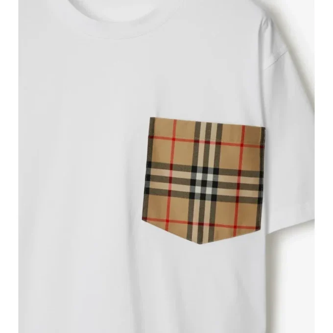 Camiseta de algodón con estampado de cuadros y bolsillo