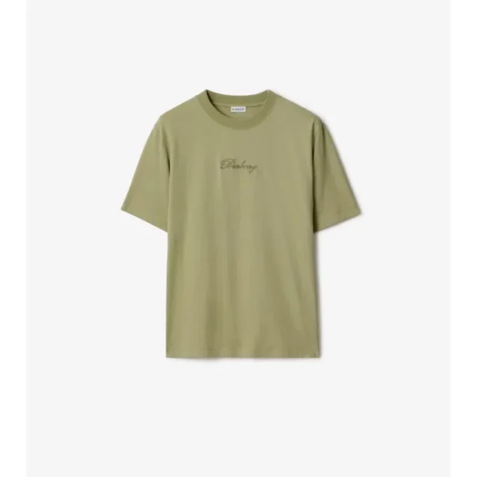 Camiseta de algodón con logotipo cursivo y estampado de cuadros
