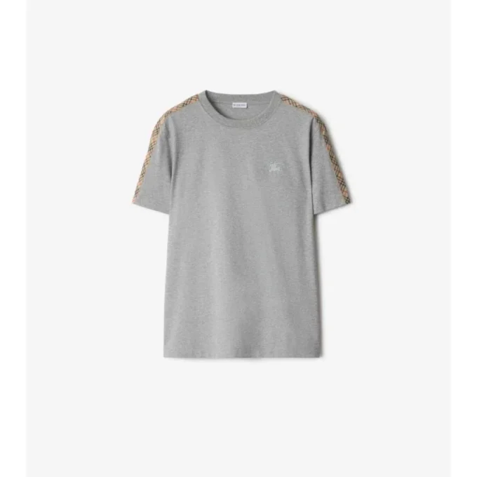Camiseta de algodón con ribetes a cuadros