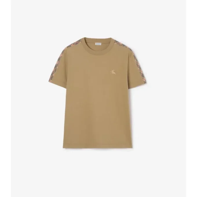 Camiseta de algodón con ribetes a cuadros