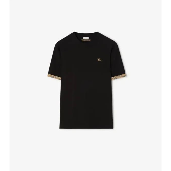 Camiseta de algodón con ribetes a cuadros