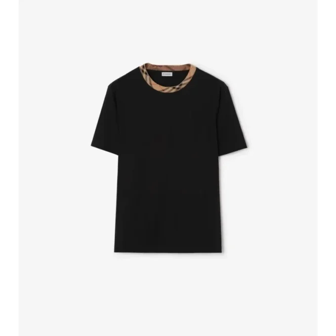 Camiseta de algodón con ribetes a cuadros