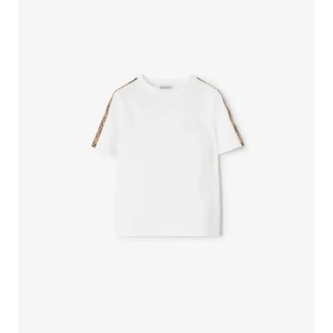 Camiseta de algodón con ribetes a cuadros
