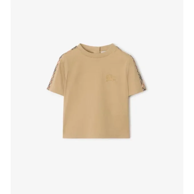 Camiseta de algodón con ribetes a cuadros
