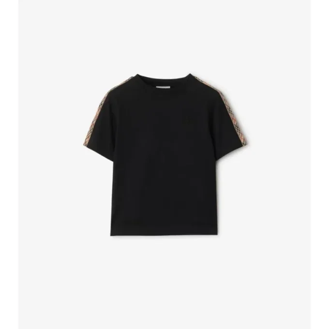 Camiseta de algodón con ribetes a cuadros
