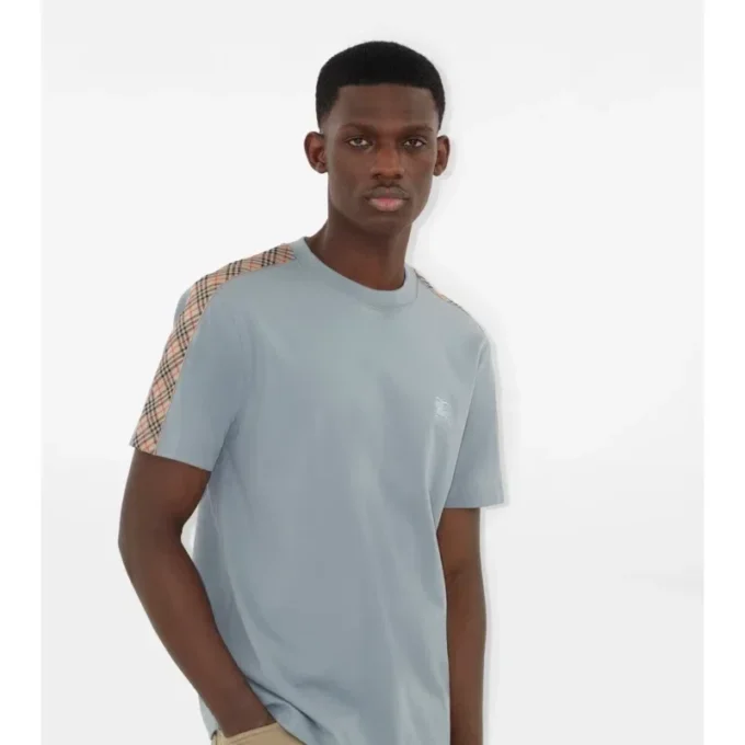Camiseta de algodón con ribetes a cuadros