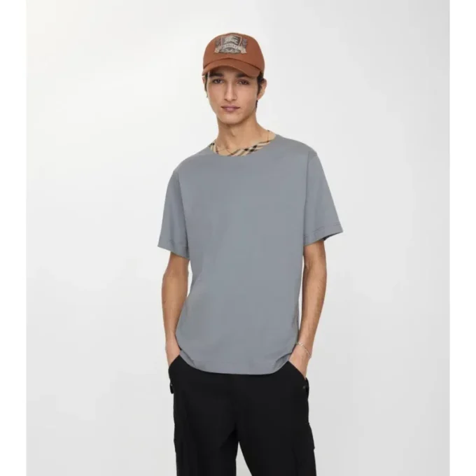 Camiseta de algodón con ribetes a cuadros